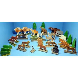 Germany 38 Animals & Trees Flat Wood Figure Elephant Penguin Camel Ape More GDR
